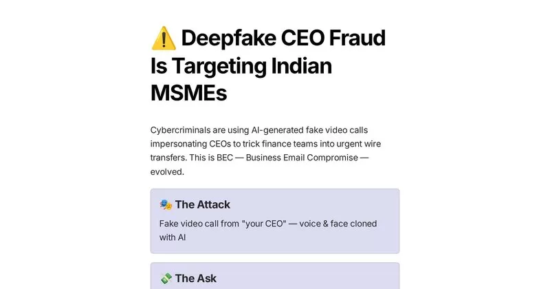 Deepfake CEO Fraud: The BEC Threat to Indian MSMEs in 2026