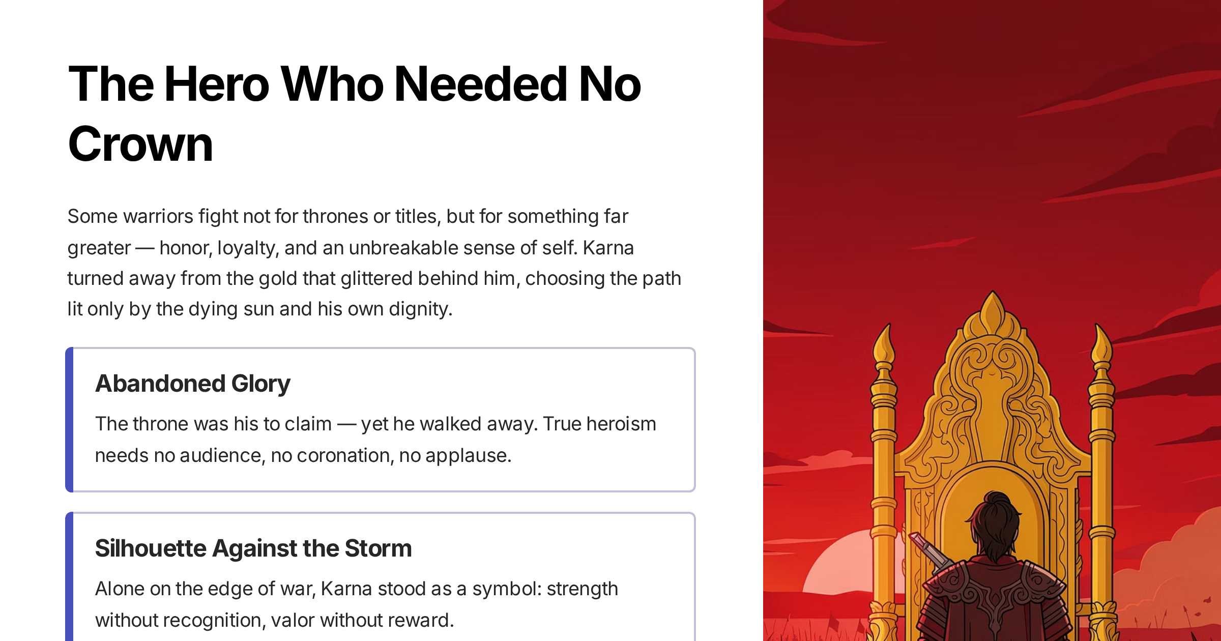 What if the greatest hero of the Mahabharata never sat on a throne?